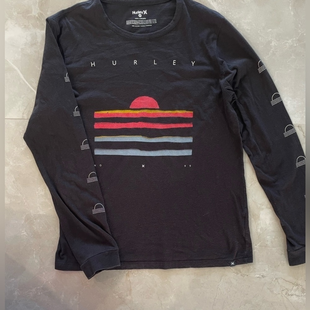 Hurley T-shirt Size XS Color Black Long Sleeve Crew Neck Collar Graphics Cotton